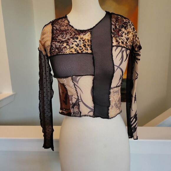 Juan Paul Gaultier Patchwork Sheer Crop Top Size S - Picture 1 of 4